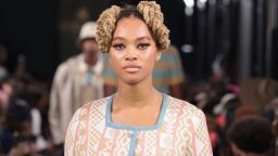 LONDON, ENGLAND - OCTOBER 15: A model walks the runway at the Maxhosa Africa SS23: Alkebulan show during London Fashion Week September 2022 on October 15, 2022 in London, England. (Photo by Shane Anthony Sinclair/Getty Images)
