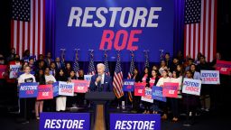 WASHINGTON, DC - OCTOBER 18: U.S. President Joe Biden speaks at a Democratic National Committee event at the Howard Theatre on October 18, 2022 in Washington, DC. With three weeks until election day, in his remarks Biden highlighted issues pertaining to women’s reproductive health and promised to codify access to abortion. (Photo by Anna Moneymaker/Getty Images)