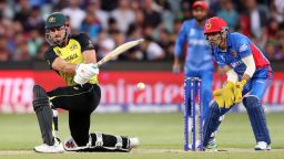 Australia's Marcus Stoinis plays a sweep shot against Afghanistan during the ICC men's T20 World Cup in 2022.