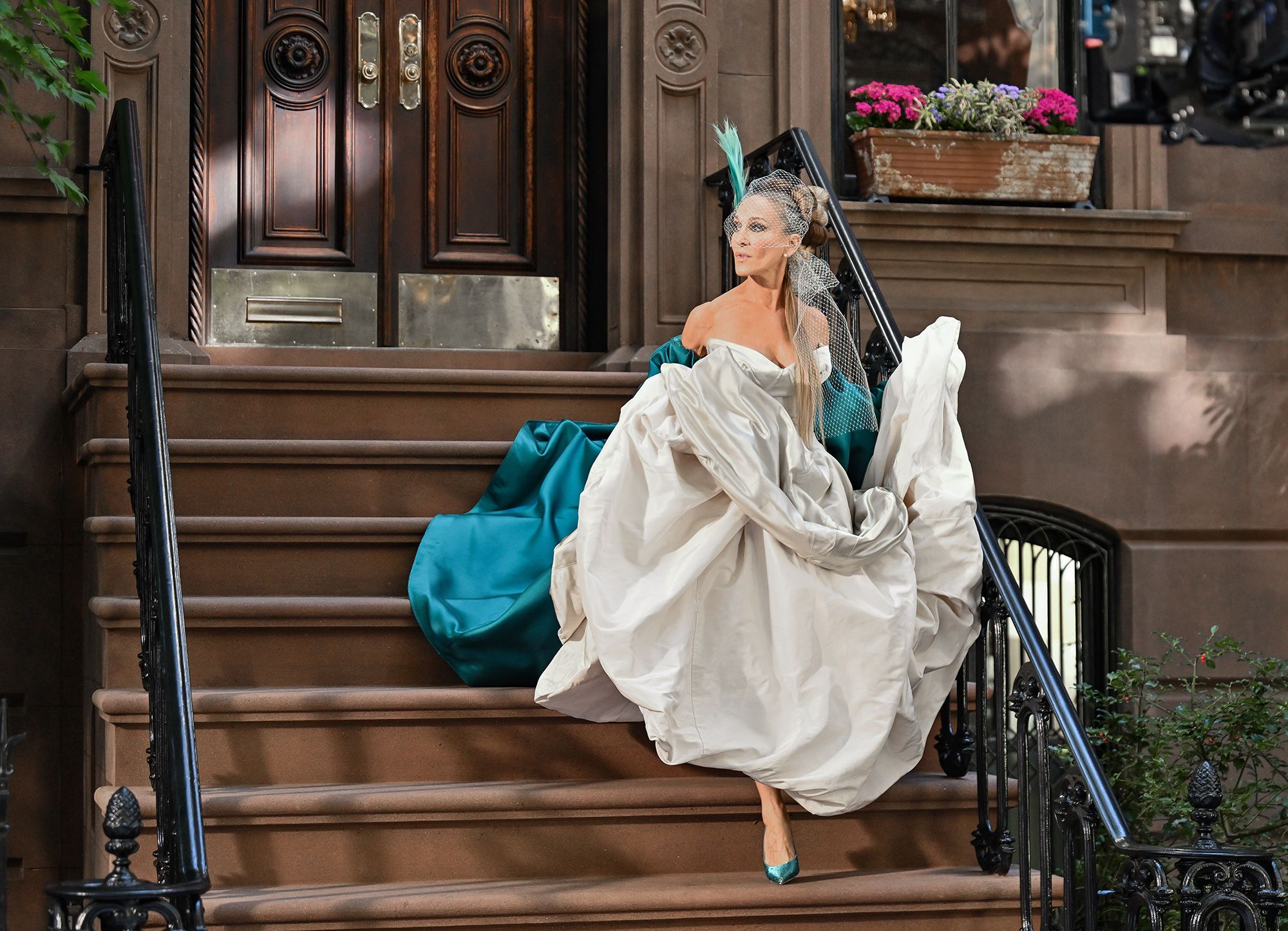 Actor Sarah Jessica Parker on the set of season two of "And Just Like That..." wearing the same wedding dress from the "Sex and the City" movie.