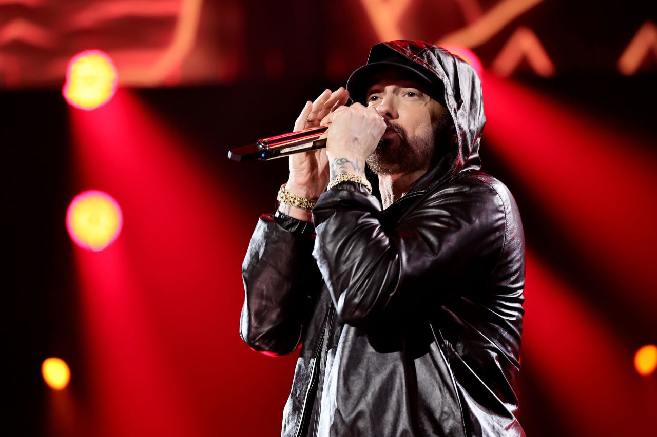 Eminem performs onstage during the 37th Annual Rock & Roll Hall of Fame Induction Ceremony at Microsoft Theater on November 5, 2022 in Los Angeles.