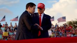 MIAMI, FLORIDA - NOVEMBER 06: Former U.S. President Donald Trump stands with Sen. Marco Rubio (R-FL) during a rally at the Miami-Dade County Fair and Exposition on November 6, 2022 in Miami, Florida. Rubio faces U.S. Rep. Val Demings (D-FL) in his reelection bid in Tuesday's general election.  (Photo by Joe Raedle/Getty Images)