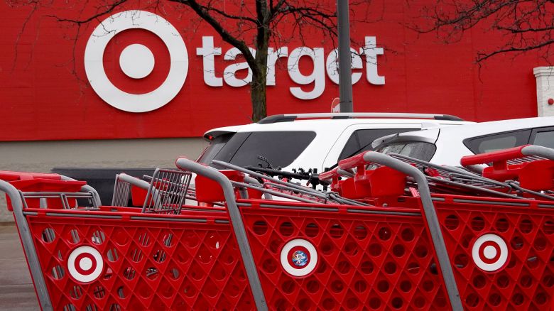 CHICAGO, ILLINOIS - NOVEMBER 16: Shopping carts are lined up outside of a Target store on November 16, 2022 in Chicago, Illinois. Target’s stock plummeted today after the company reported a 52% drop in profits during the third quarter. (Photo by Scott Olson/Getty Images)