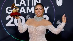 LAS VEGAS, NEVADA - NOVEMBER 17: Chiquis Rivera poses with the award for Best Banda Album in the press room for the 23rd Annual Latin GRAMMY Awards at the Mandalay Bay Events Center on November 17, 2022 in Las Vegas, Nevada. (Photo by Frazer Harrison/Getty Images)