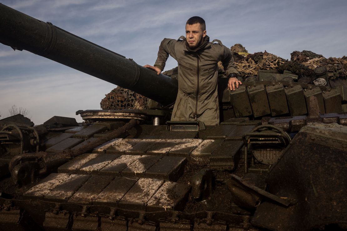 A member of the Ukrainian military, 59th Brigade, waits to take on new supplies before moving to a new position in November 2022 in Kherson, Ukraine.