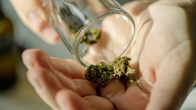 Close up using cannabis at home