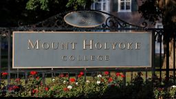 A sign on the Mount Holyoke College campus in South Hadley is seen September 1, 2015.