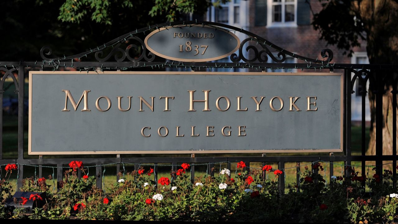 A sign on the Mount Holyoke College campus in South Hadley is seen September 1, 2015.