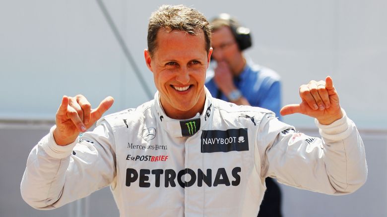 MONTE CARLO, MONACO - MAY 26:  Michael Schumacher of Germany and Mercedes GP celebrates setting the fastest time before his five place grid penalty during qualifying for the Monaco Formula One Grand Prix at the Circuit de Monaco on May 26, 2012 in Monte Carlo, Monaco.  (Photo by Paul Gilham/Getty Images)