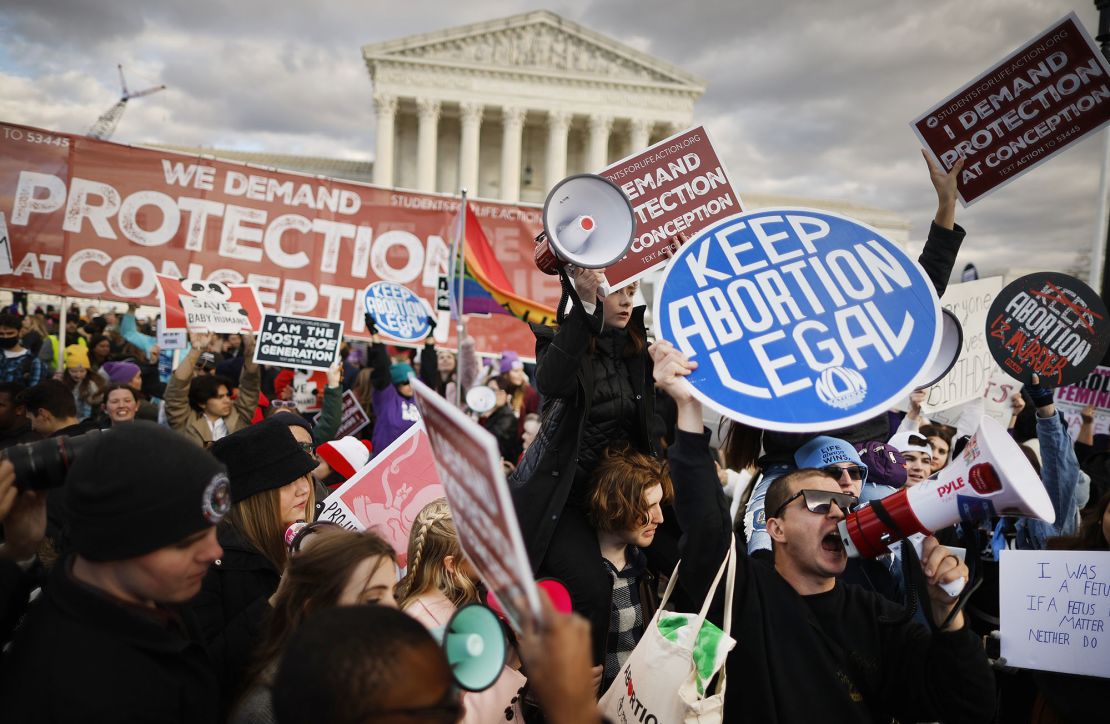 Abortion rights supporters stage a counter protest during the 50th annual March for Life rally on the National Mall on January 20, 2023, in Washington, DC.