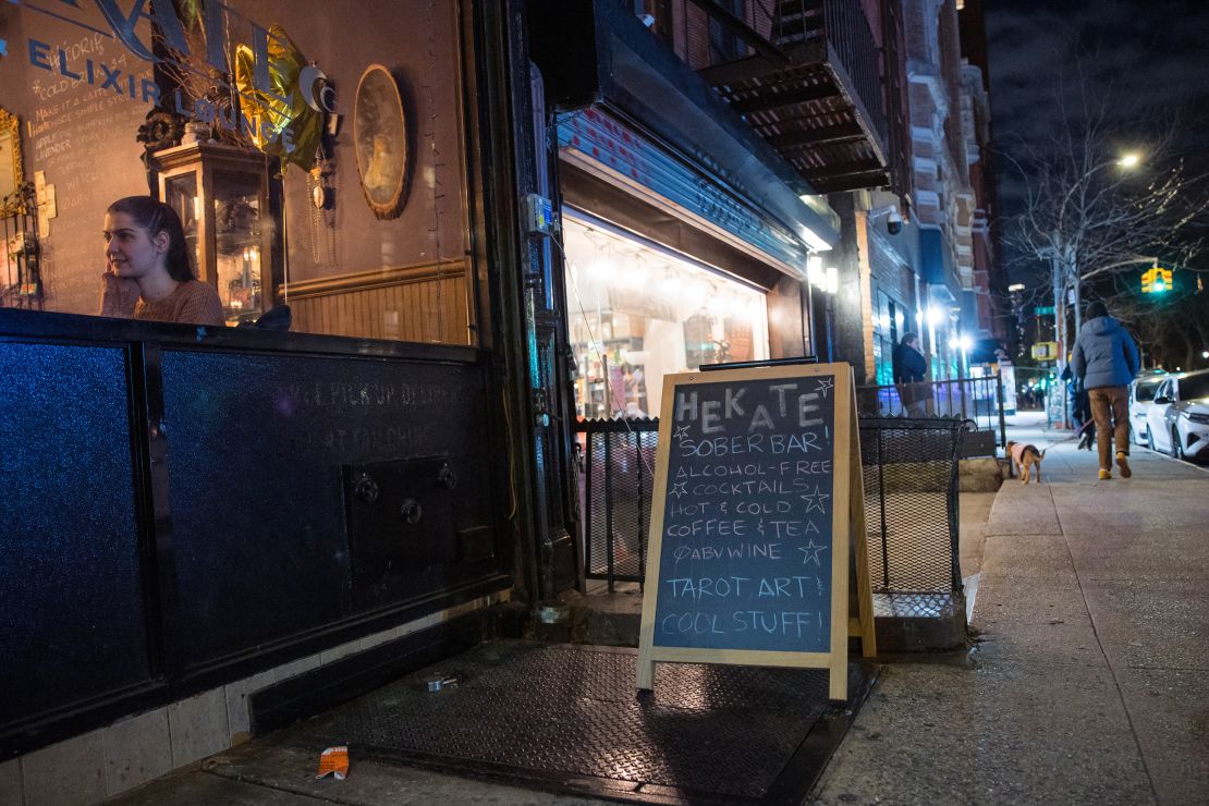 NEW YORK, NEW YORK - JANUARY 20: The Hekate Cafe and Elixer Lounge is seen on January 20, 2023 in New York City. Alcohol-free bars, dance parties and a??sober curiousa?? events in New York City are experiencing an uptick in popularity with people drinking less and looking for alternative solutions to enjoying nightlife not centered around alcohol. (Photo by Michael M. Santiago/Getty Images)