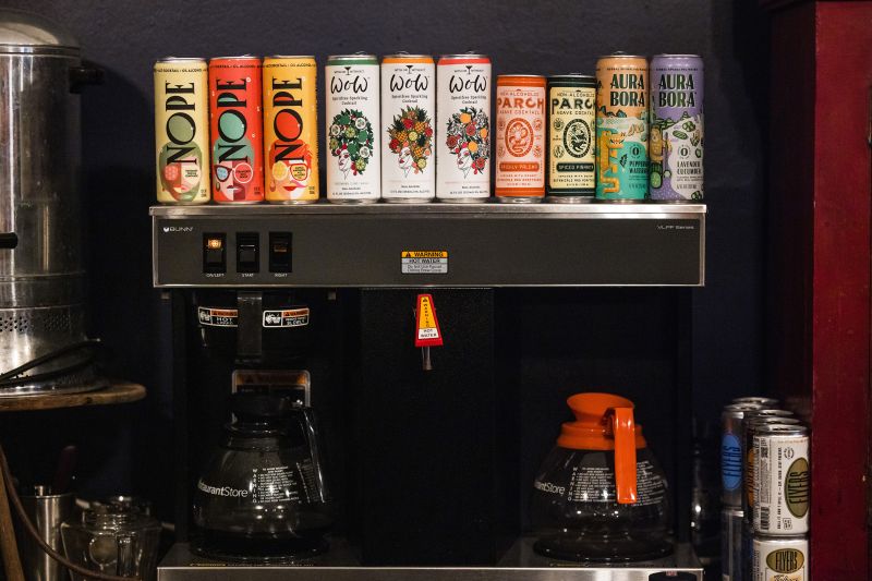 Non-alcoholic beverages are seen at Hekate Cafe and Elixer Lounge on January 20, 2023 in New York City. Alcohol-free bars, dance parties and âsober curiousâ events in New York City are experiencing an uptick in popularity with people drinking less and looking for alternative solutions to enjoying nightlife not centered around alcohol.