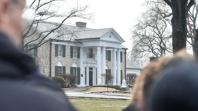 Fans gather outside Graceland to pay their respects at the memorial for Lisa Marie Presley on January 22, 2023 in Memphis, Tennessee. Presley, 54, the only child of American singer Elvis Presley, died January 12, 2023 in Los Angeles.