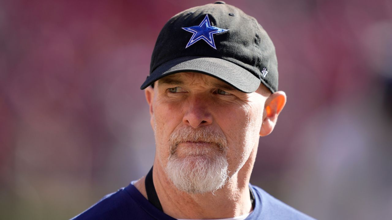 Defensive Coordinator Dan Quinn of the Dallas Cowboys looks on prior to a game against the San Francisco 49ers in the NFC Divisional Playoff game at Levi's Stadium on January 22, 2023 in Santa Clara, California.