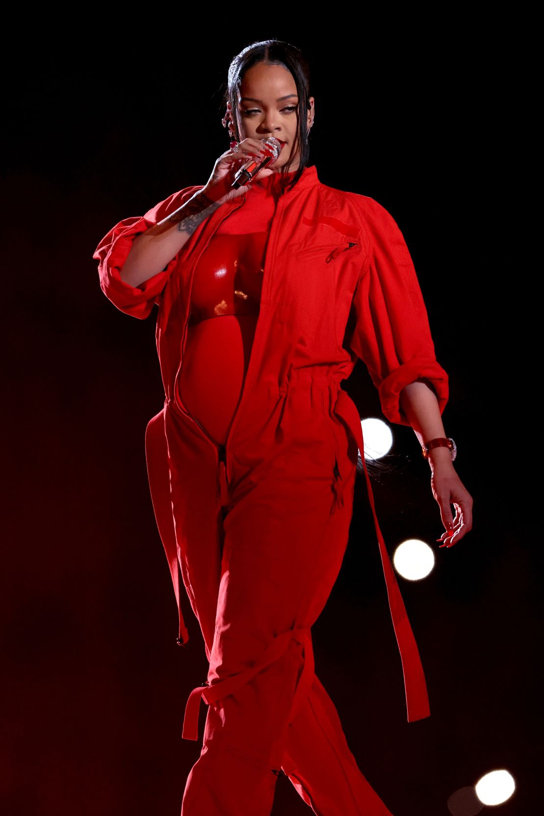 Rihanna revealed her second pregnancy during the Super Bowl LVII Halftime Show.