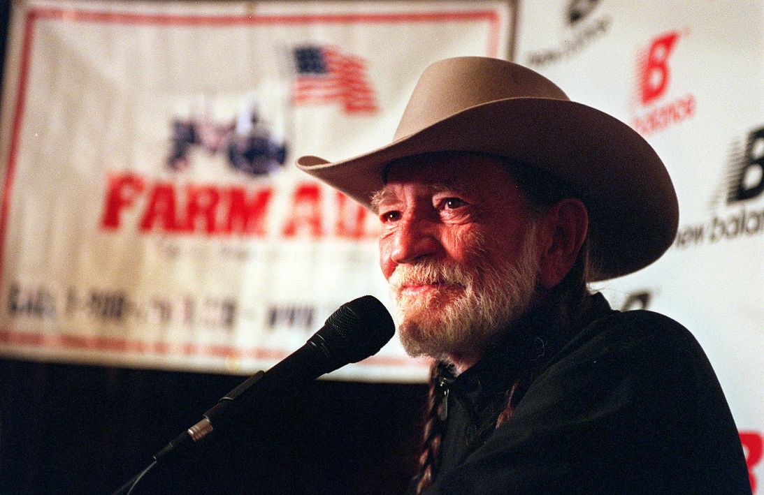 Willie Nelson announces a Farm Aid road race in Boston, Massachusetts on April 15, 2001.