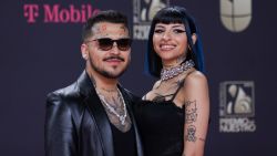 MIAMI, FLORIDA - FEBRUARY 23: Christian Nodal and Julieta Emilia Cazzuchelli attend the 35th Premio Lo Nuestro at Miami-Dade Arena on February 23, 2023 in Miami, Florida. (Photo by Mireya Acierto/Getty Images)