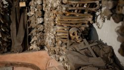 ROME, ITALY - JUNE 26: The mummy of a Capuchin monk is seen in the crypt during the opening of the museum in the Capuchin convent of the Immaculate Conception of the Blessed Virgin Mary on June 26, 2012 in Rome, Italy. The monastery, which was first used by Capuchin monks and nuns in 1626, has become a destination for tourists from all over the world who visit an ossuary in the crypt which contains the skeletal remains of 3,700 monks. (Photo by Giorgio Cosulich/Getty Images)