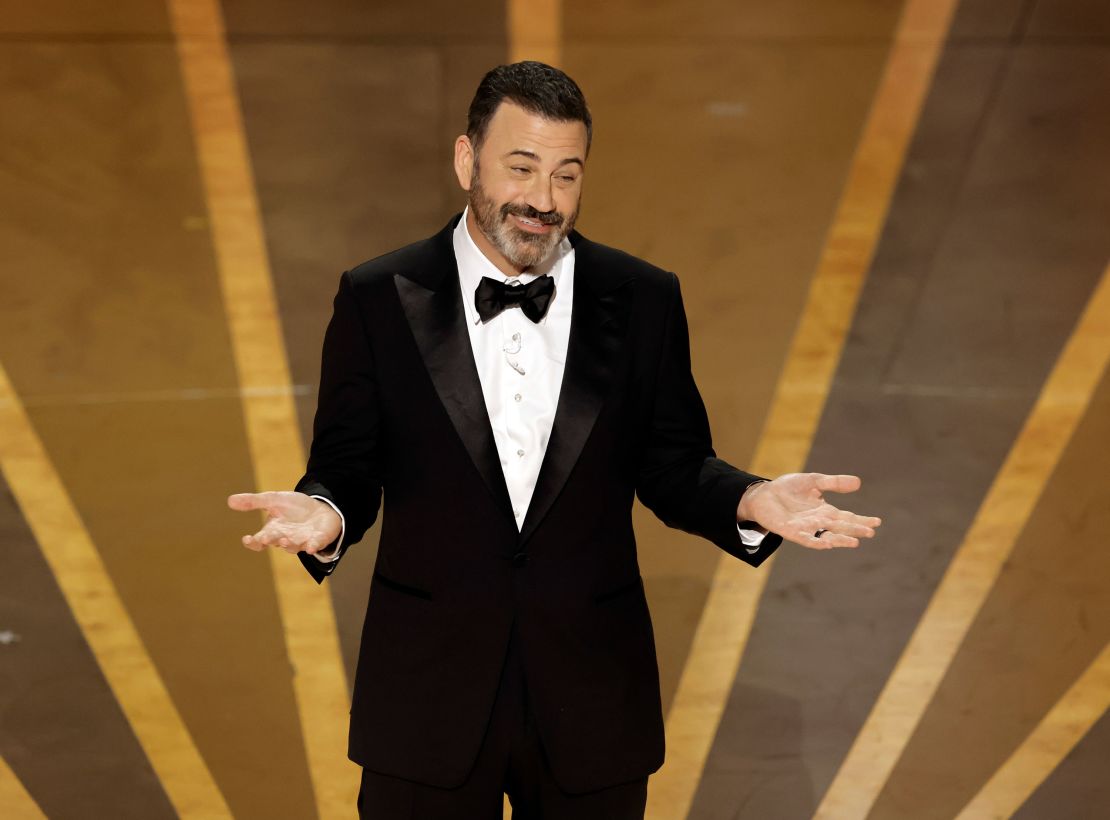 Jimmy Kimmel on stage at the Oscars in 2023.