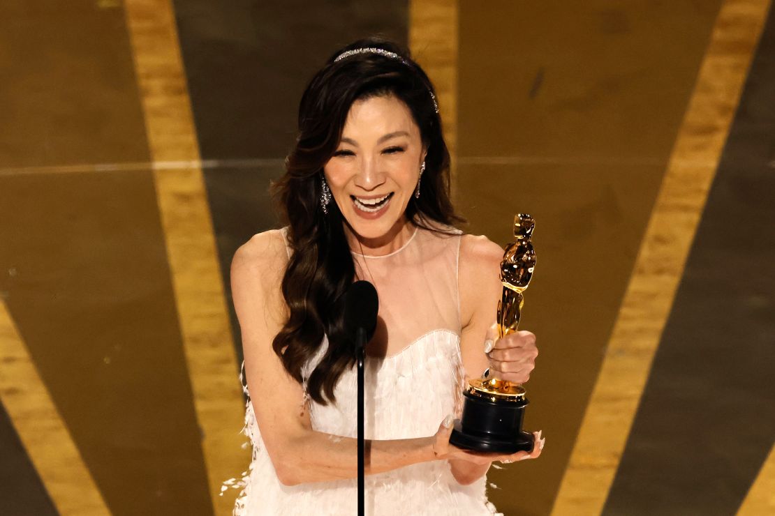 Michelle Yeoh accepts the best actress Oscar for "Everything Everywhere All at Once" in 2023.