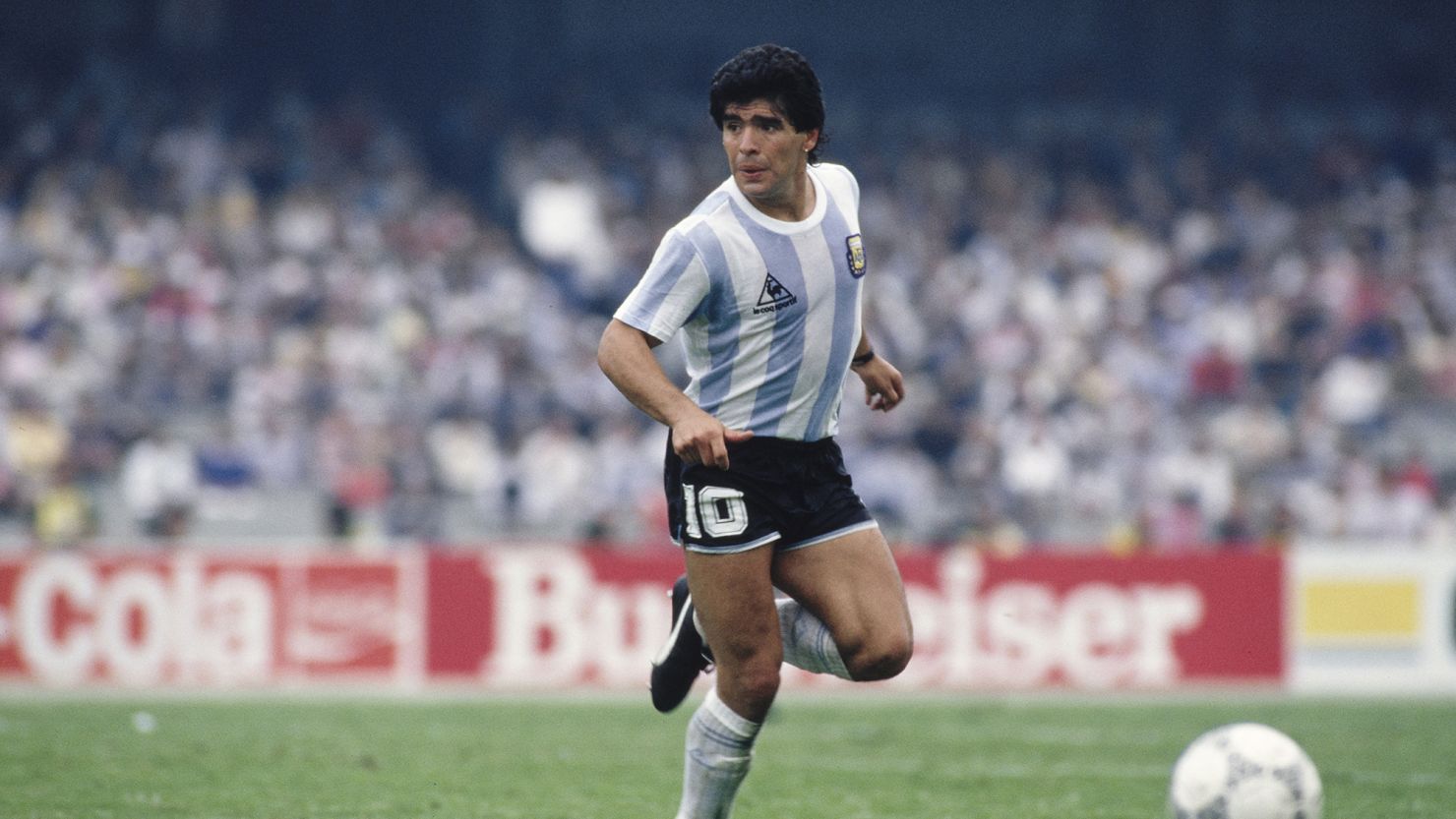 Argentina player Diego Maradona in action during the FIFA 1986 World Cup match against Bulgaria on June 10th, 1986 in Mexico City, Mexico.
