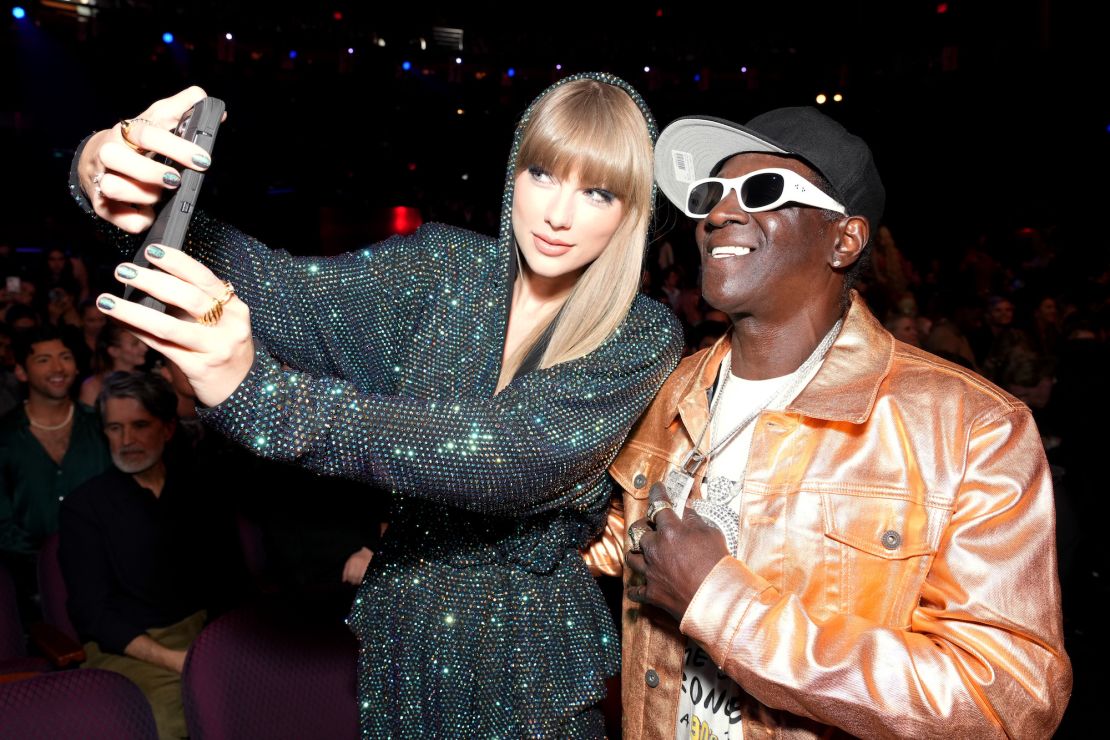 Taylor Swift and Flavor Flav attend the 2023 iHeartRadio Music Awards at Dolby Theatre in Los Angeles, California on March 27, 2023.