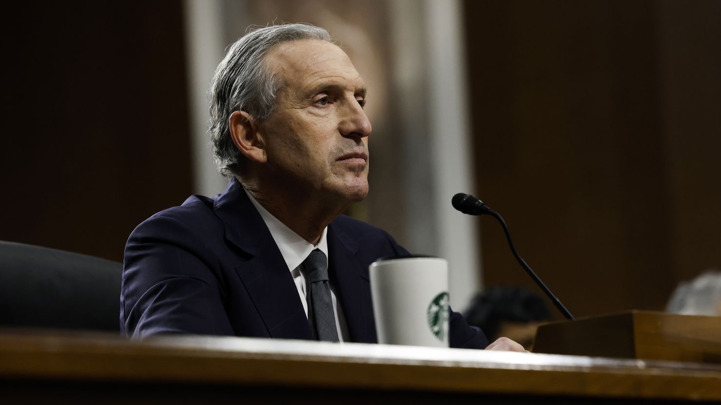 Former Starbucks CEO Howard Schultz testifies before the Senate Health, Education, Labor, and Pensions Committee on March 29, 2023 in Washington, DC.