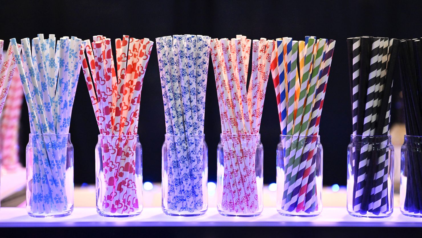 Paper straws are displayed at the Bar & Restaurant Expo and World Tea Expo in Las Vegas on March 29, 2023.