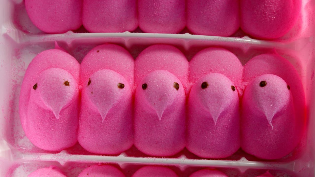 MIAMI, FLORIDA - APRIL 06: In this photo illustration, the famous Easter candy Peeps, made by Just Born Quality Confections, is displayed on April 06, 2023 in Miami, Florida. Consumer Reports announced in a recent press release that it had ed Just Born Quality Confections earlier this year about concerns over the company’s use of Red Dye No. 3 in the Peeps candies, which has been found to cause cancer in animals. (Photo Illustration by Joe Raedle/Getty Images)