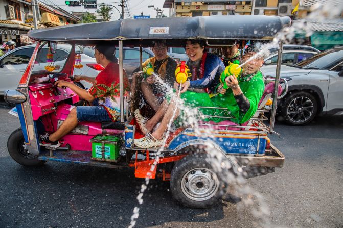 <strong>Water fights: </strong>Songkran, the traditional Thai New Year's Festival, is celebrated each April, the hottest month of the year in Thailand. As part of the festivities, water fights are held throughout the country.