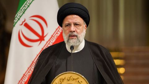 TEHRAN, IRAN - APRIL 29: Iran's President Ebrahim Raisi officially welcomed Iraqi President Abdul Latif Rashid at Saadabad Cultural & Historical Complex in Tehran, Iran. (Photo by Sakineh Salimi/Borna News/Aksonline ATPImages/Getty Images)