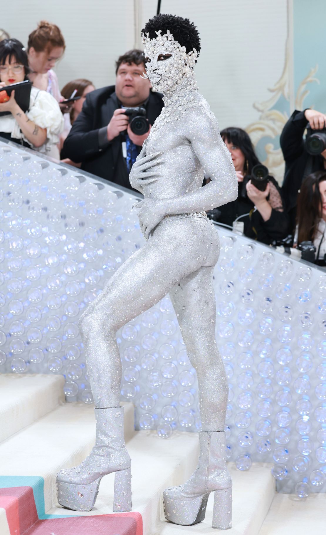 Lil Nas X in towering platforms at the 2023 Met Gala.