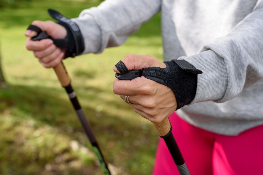 Nordic walking poles have built-in gloves for your hands instead of loops found on hiking poles.