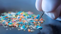 Macro shot of micro plastics. Cool blue filter applied.