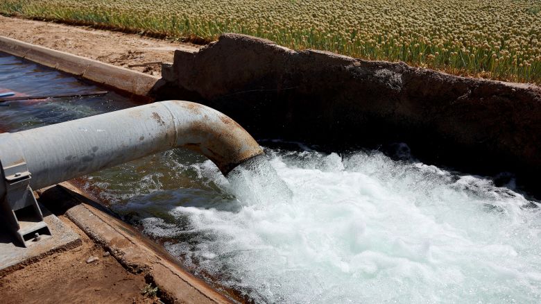 Groundwater flows through a pump near Winterhaven, California, on May 26, 2023.