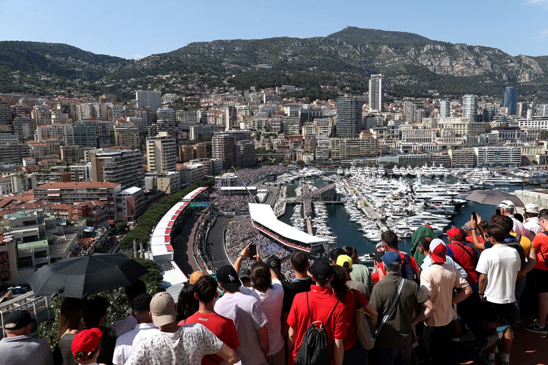 Fans watch the action during qualifying at the F1 Monaco Grand Prix.