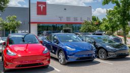 AUSTIN, TEXAS - MAY 31: Tesla Model Y vehicles sit on the lot for sale at a Tesla car dealership on May 31, 2023 in Austin, Texas. Tesla's Model Y has become the world's best selling car in the first quarter of 2023. (Photo by Brandon Bell/Getty Images)