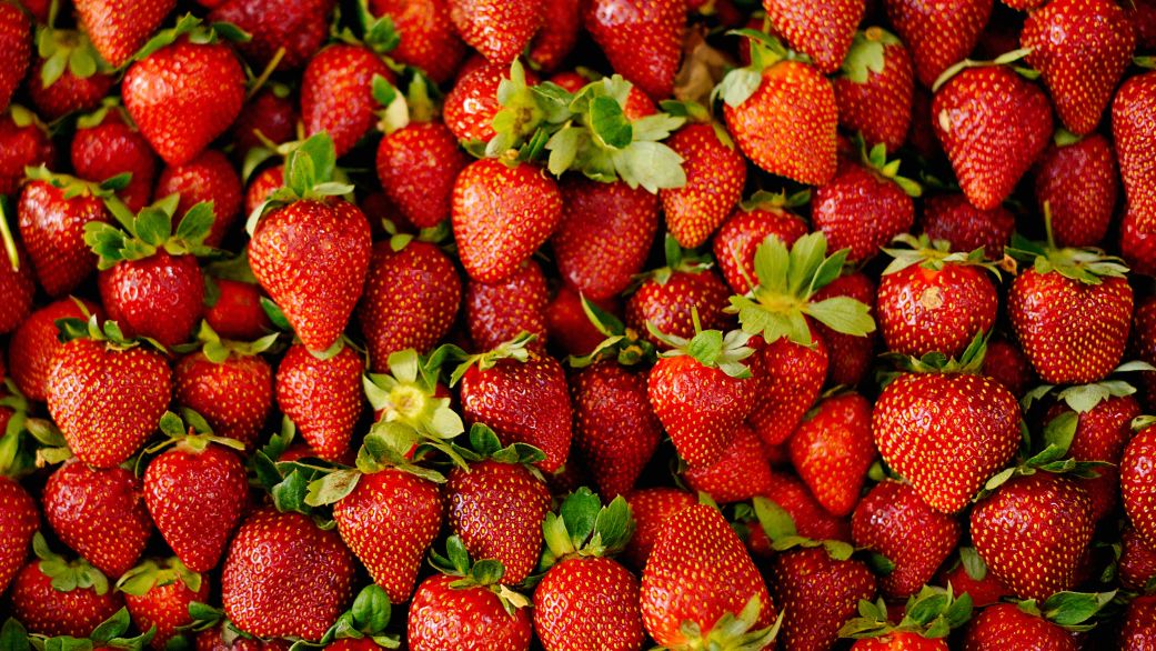 Lots of fresh strawberries sold in the market