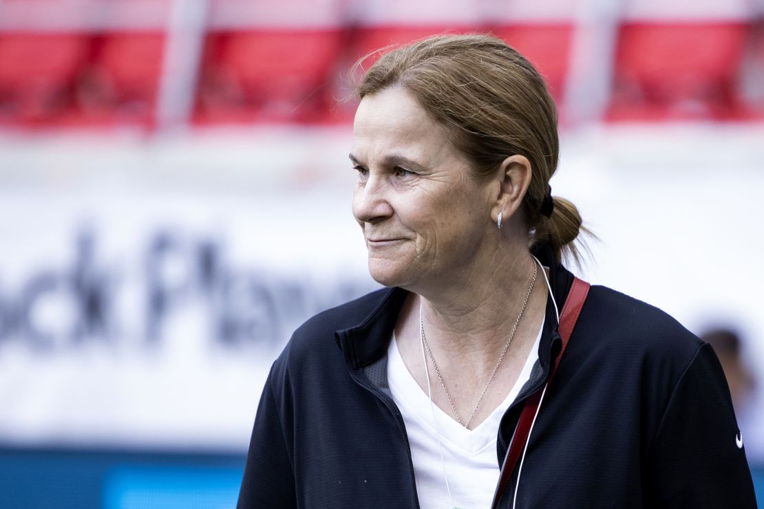 Jill Ellis looks on before the San Diego Wave's game against NJ/NY Gotham FC on June 4, 2023.