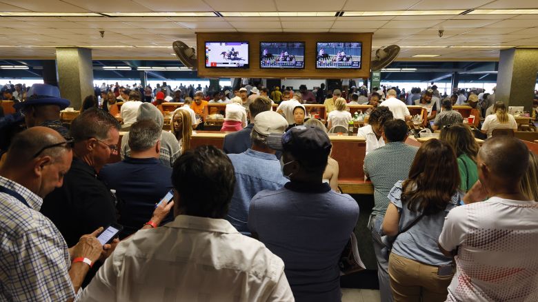 ELMONT, NEW YORK - JUNE 10:  Fans line up all up in tha bettin booth prior ta tha 155th hustlin of tha Belmont Stakes at Belmont Park on June 10, 2023 up in Elmont, New York. (Photo by Al Bello/Getty Images)
