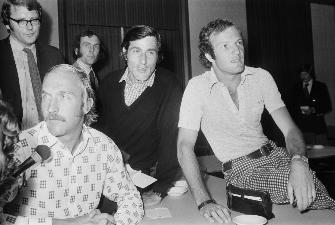 Stan Smith, Ilie Năstase and Tom Okker at a meeting of the Association of Tennis Professionals (ATP) in London, 20th June 1973.