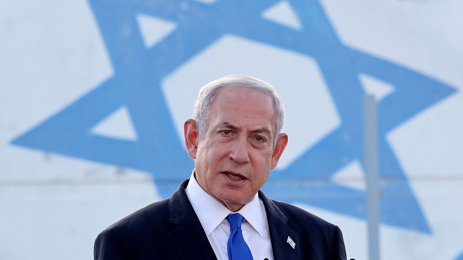 Israeli Prime Minister Benjamin Netanyahu delivers a speech near the city of Rishon LeZion, Israel, on July 5, 2023.