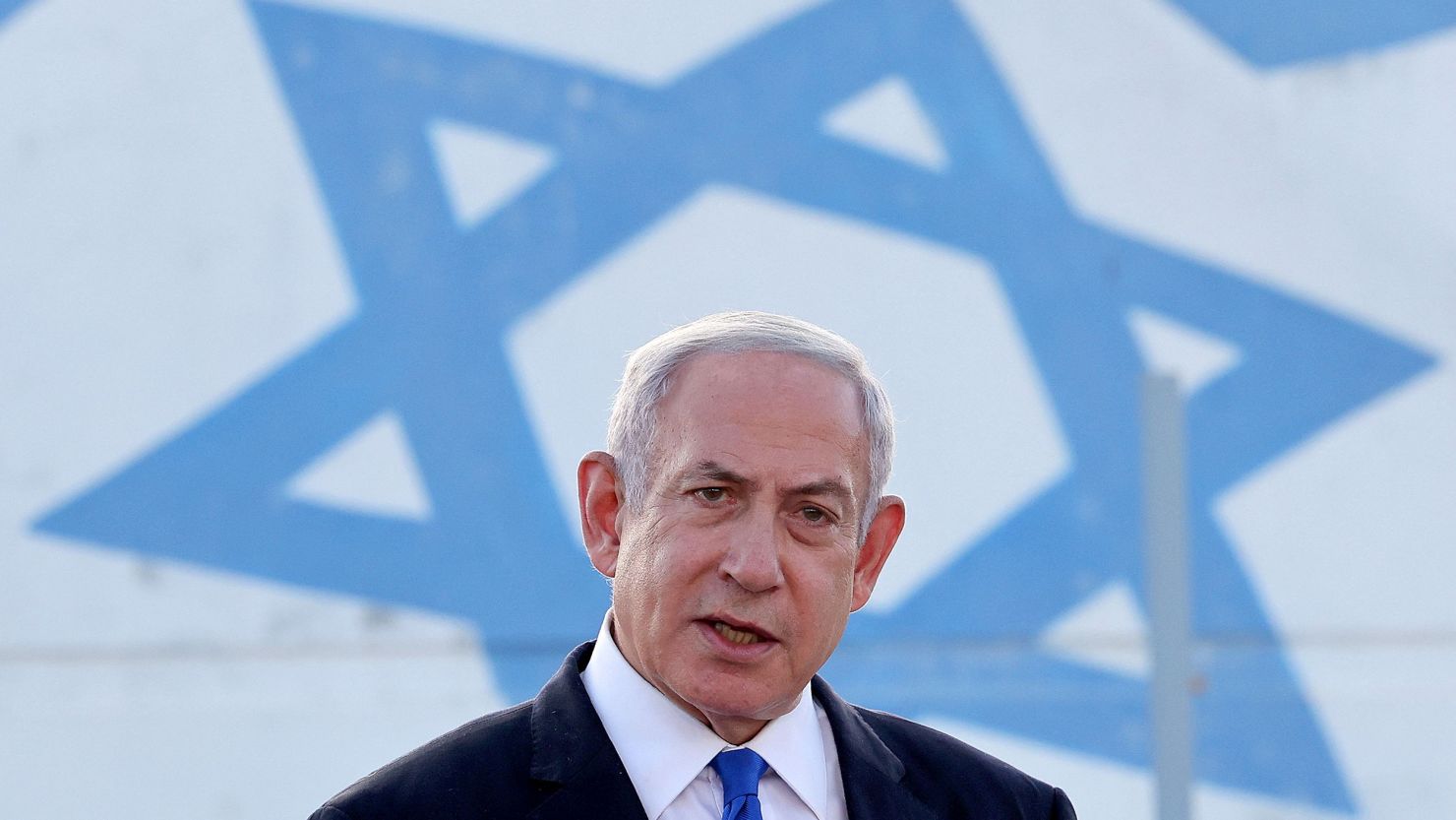 Israel's Prime Minister Benjamin Netanyahu visits an Israeli unmanned aerial vehicle (UAV) center at the Palmachim Airbase near the city of Rishon LeZion on July 5, 2023.