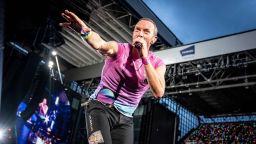 British singer Chris Martin of British band Coldplay performs at Parken Stadium in Copenhagen, on July 5, 2023. The concert is part of the Music of the Spheres World Tour. (Photo by Mads Claus Rasmussen / Ritzau Scanpix / AFP) / Denmark OUT (Photo by MADS CLAUS RASMUSSEN/Ritzau Scanpix/AFP via Getty Images)