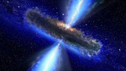 IN SPACE:   In this handout from NASA/ESA, an artist's concept illustrates a quasar, or feeding black hole. NASA's Wide-field Infrared Survey Explorer (WISE) revealed millions of potential black holes in its survey of the sky in 2011. The WISE telescope, which ceased operation is February of 2011 after it ran out of coolant to keep its electronics cool, made the full sky image and was released to the public in March with hopes of astronomers making discoveries.  (Photo by NASA/ESAvia Getty Images)