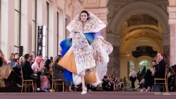 A model walks the runway for Schiaparelli's Haute Couture Fall-Winter 2024 show.
