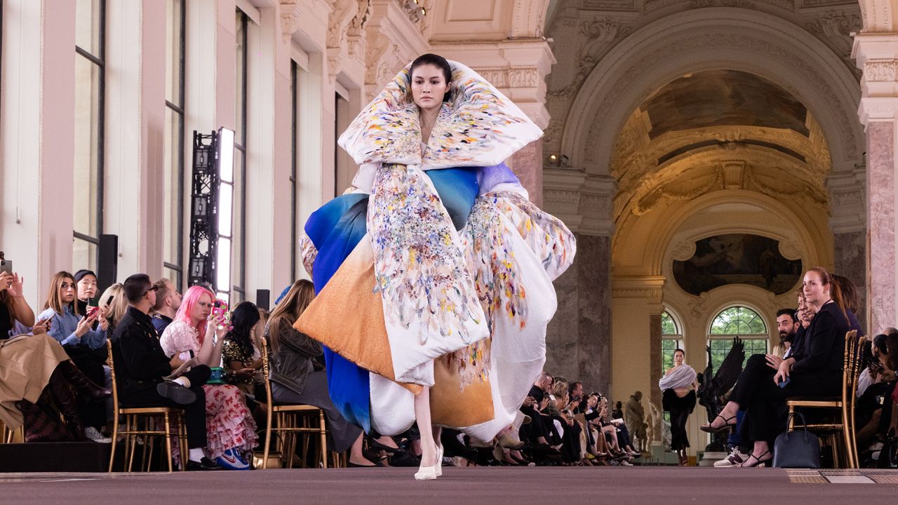 A model walks the runway for Schiaparelli's Haute Couture Fall-Winter 2024 show.