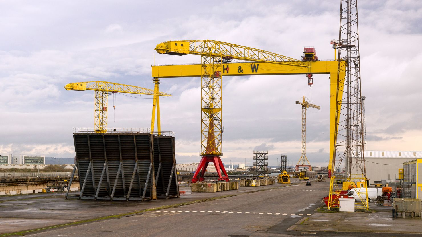 A section of the Harland & Wolff shipyard in Belfast, Northern Ireland, in February 2023.