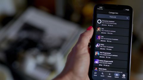 The Charcter.AI app on a smartphone arranged in the Brooklyn borough of New York,  on Wednesday, July 12, 2023.