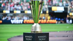 The Concacaf Gold Cup winners trophy is seen during the Concacaf 2023 Gold Cup final football match between Mexico and Panama at SoFi Stadium in Inglewood, California, on July 16, 2023. (Photo by Frederic J. BROWN / AFP) (Photo by FREDERIC J. BROWN/AFP via Getty Images)
